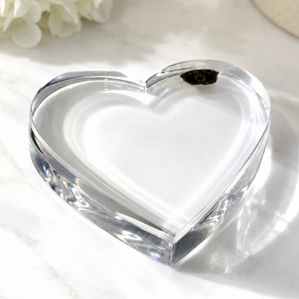 VTG Val St Lambert Crystal Heart Paperweight Signed Belgium Laslo Desk Decor